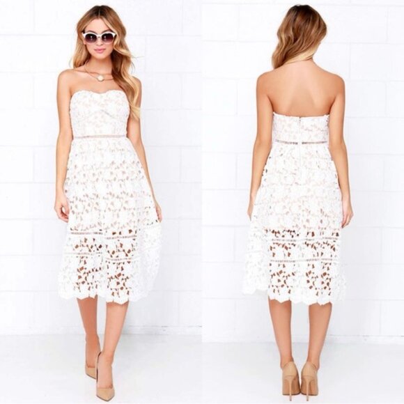Lulus Dresses & Skirts - LULUS Pinnacle of Prestige Ivory Lace Midi Dress Strapless White Bridal Size XS